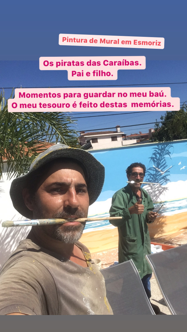 "Mural Painting in Esmoriz. Pirates of the Caribbean. Father and Son. Moments to keep in my trunk. My treasure is made of these memories."